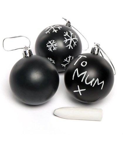Effen zwarte ballen met zilverkleurig koord om te ontwerpen en naar eigen smaak te versieren voor de kerst. Knutselset met krijt (5 stuks)