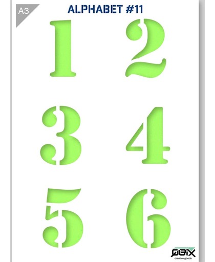 Cijfer Sjabloon 1 2 3 4 5 6 - Kunststof Stencil - A3 42 x 29,7 cm - Cijfers zijn +- 9cm hoog