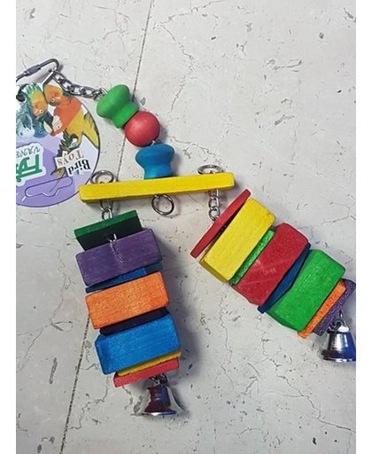 Vrolijk speeltje met kleuren van hout met bellen kaketoe of papegaai.
