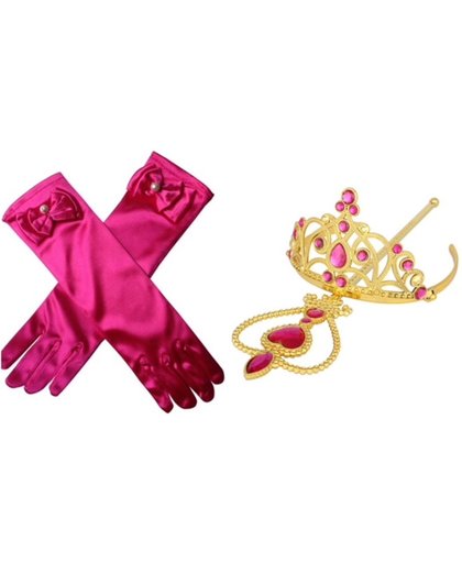 Prinsessen accessoire set - Prinses Anna - staf, kroon + handschoenen - verkleedjurk