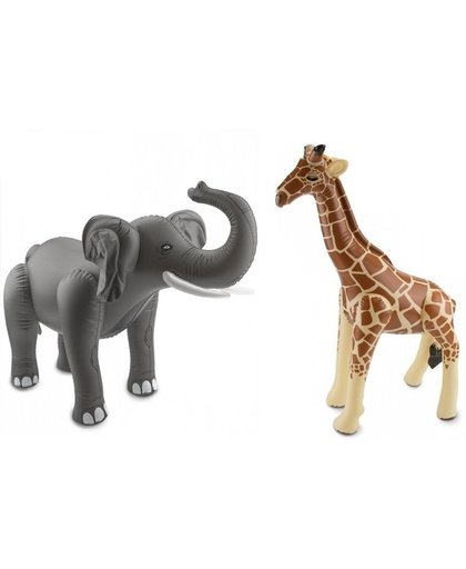 Opblaasbare dierenset olifant en giraffe