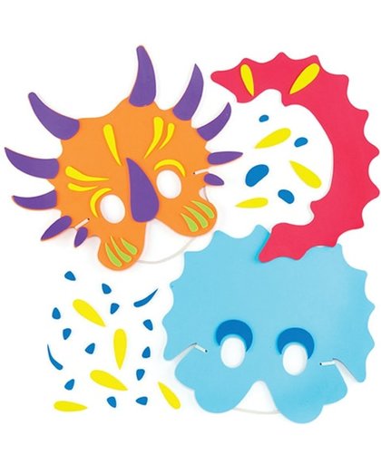 Sets met dinosaurusmaskers voor kinderen om te versieren - Creatieve knutselset voor kinderen (4 stuks per verpakking)