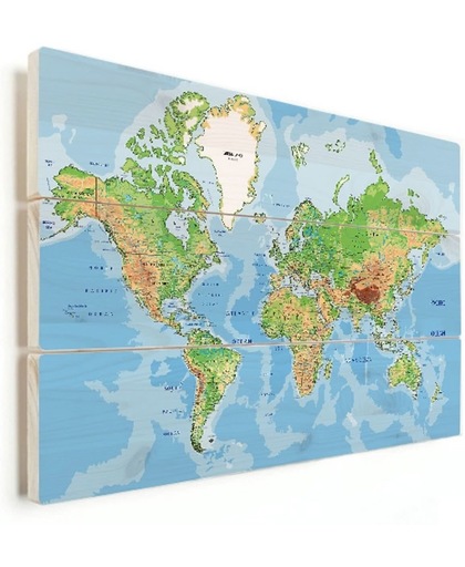 Wereldkaart Geografisch multiplex 90x60 cm