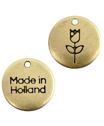 Metalen bedels 12mm 22 stuks "made in Holland" tulp Antiek brons (nikkelvrij)
