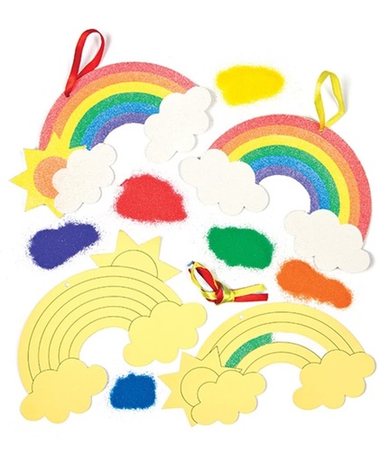 Maak ontwerp je eigen regenboogdecoraties met zandkunst - knutselspullen voor kinderen op te hangen (6 stuks)