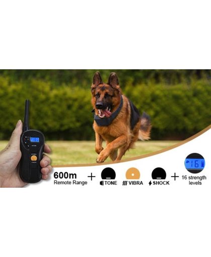 Trainingsband type OHS 18-620 voor (kleine tot grote) hond 600 meter, zwemwatervast, 16 levels instelbaar voor schok, trillen en geluid.
