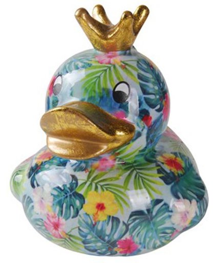 Pomme-pidou spaarpot eend "Ducky" M blauw met palmblaadjes