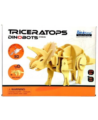 Lopende 3D Triceratops Houten Puzzel