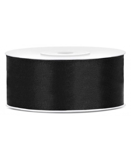 Satijn sierlint zwart 25 mm - Satijn decoratie lint