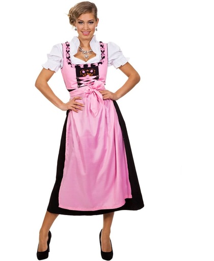 Lange roze dirndl 100% katoen | Oktoberfestkleding dames maat 40