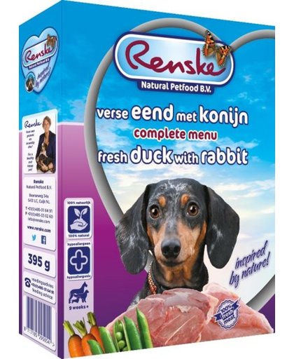 Renske Vers Vlees - Eend/Konijn - Hondenvoer - 10 Kuipjes x 395 g