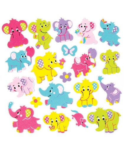 Foamstickers van olifanten waarmee kinderen kaarten en knutselwerkjes met zomerse collages kunnen versieren en verfraaien (verpakking van 120)