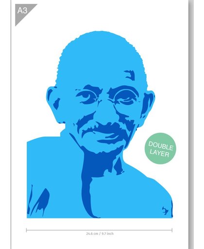 Mahatma Gandhi Sjabloon - 2 Lagen Karton Stencil - A3 29,7 x 42cm - Gandhi is 24,6 cm breed