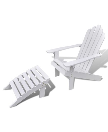 Houten tuinstoel / strandstoel met voetenbank wit
