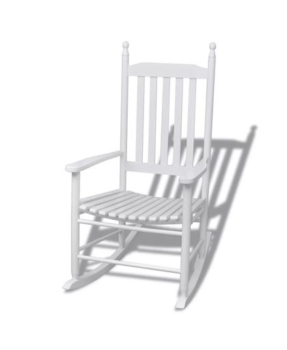 vidaXL - Schommelstoel Houten schommelstoel wit met gebogen zitvlak