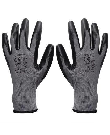 vidaXL Werkhandschoenen nitrilrubber 24 paar grijs en zwart maat 10/XL