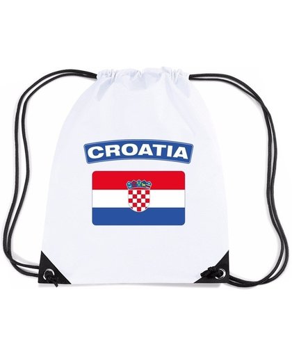 Kroatie nylon rijgkoord rugzak/ sporttas wit met Kroatische vlag
