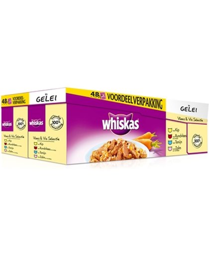 Whiskas Selectie In Gelei - Natvoer- Vlees/Vis - 48 x 100 gr