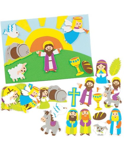 Stickers van foam met als thema de Goede Week   Een creatief knutsel- en decoratieproduct voor kinderen (120 stuks per verpakking)