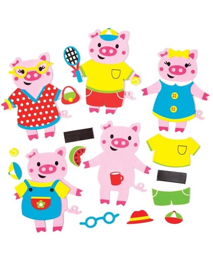 Magneetset met speelse varkens die kinderen zelf kunnen versieren en tonen – creatieve knutselset voor kinderen (6 stuks per verpakking)