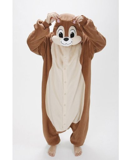 KIMU onesie Knabbel & Babbel pak eekhoorn kostuum - maat M-L - eekhoornpak jumpsuit huispak