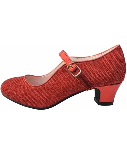 Spaanse Prinsessen schoenen rood glitter maat 27 (binnenmaat 17,5 cm) bij jurk