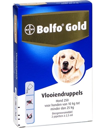 Bolfo Gold 250 Anti vlooienmiddel - Hond - 10 Tot 25 kg -  2 pipetten
