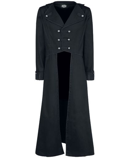 H&R London Classic Military Coat Lange jas zwart