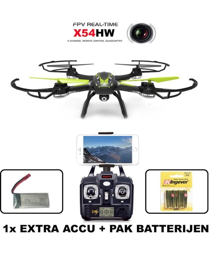 Syma X54HW Live Camera Drone (combi set 1x Extra Accu + 4 stuks Batterijen)Black