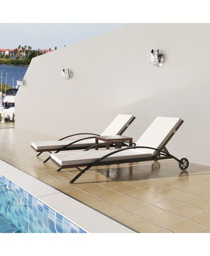 vidaXL Sunlounger Set Five Pieces with Table Brown Poly Rattan