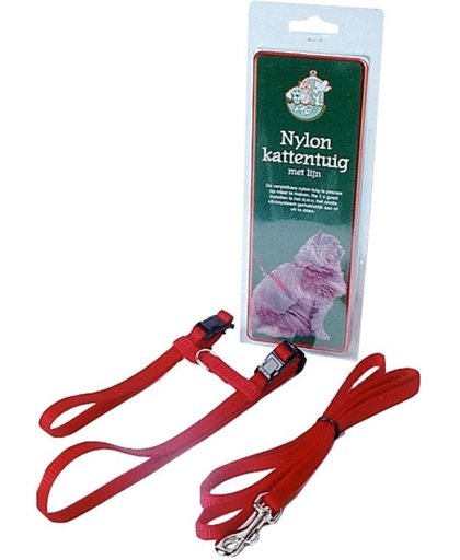 Gebr de Boon nylon kattentuig met lijn rood