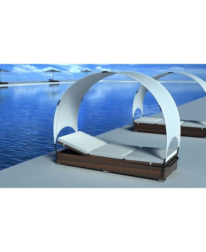 vidaXL Sunlounger with Canopy Brown Poly Rattan