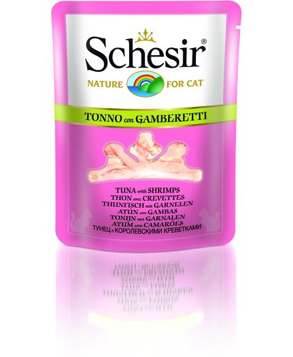 Schesir - Kat - Natvoer - Pouch - Tonijn & Garnalen - 20 zakjes van 70 gram