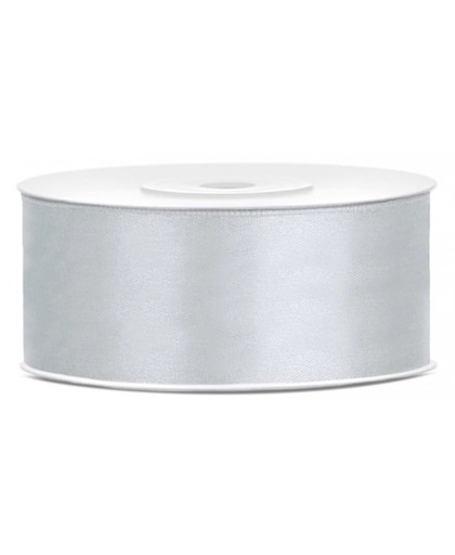 Satijn sierlint zilver 25 mm - Satijn decoratie lint