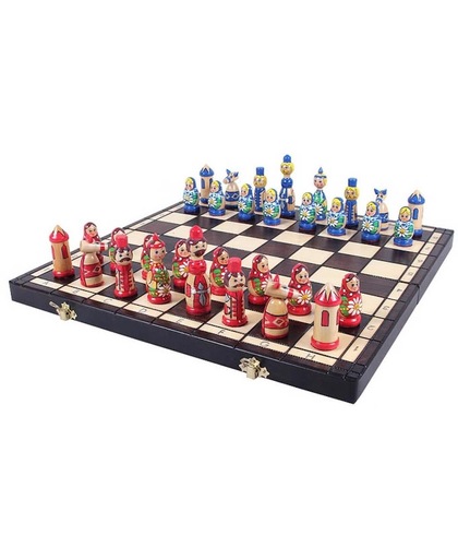 schaakcassette Babushka (90mm), handgeschilderd, blauw en rood