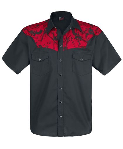 Steady Clothing Skull & Guns Print Western Overhemd zwart-rood