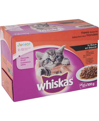 Whiskas Multi Pack Pouch - Junior - Vlees Selectie in Saus - Natvoer - 4 x (12 x 100g)