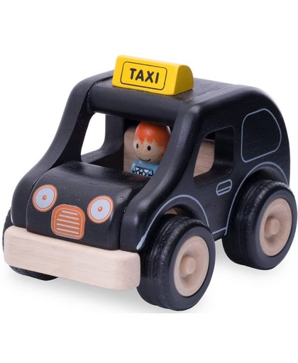 Houten speelgoedvoertuig Taxi zwart