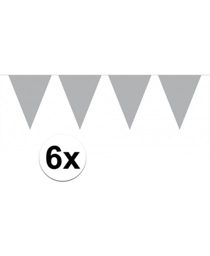 6x vlaggenlijn / slinger zilver 10 meter - totaal 60 meter - slingers