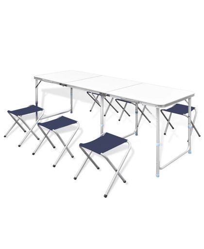 Campingtafel inklapbaar en verstelbaar in hoogte aluminium 180 x 60 cm incl. zes stoelen