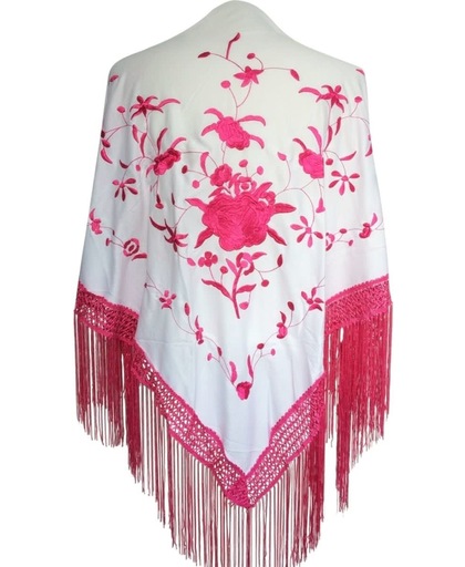 Spaanse manton - omslagdoek - wit roze bij verkleedkleding of Flamenco jurk