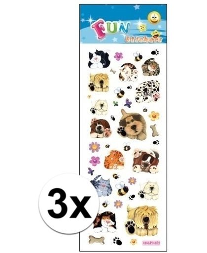 3x Stickervel honden en katten - dieren stickers