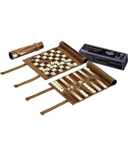 Philos backgammon/schaak/dam set - oprolbaar - reisset
