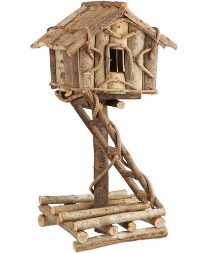 relaxdays vogelhuisje staand - decoratief vogelvoederhuisje met  ladder - handgemaakt hout