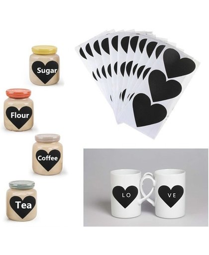 30x Schoolbord stickers in de vorm van een hartje + gratis krijtstift | Zwarte krijtbord etiketten | Herbruikbare labels