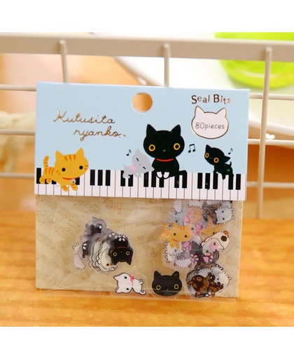 Kat Cat Illustratie Kawaii Seal Bits Stickers Klein 80 stuks B
