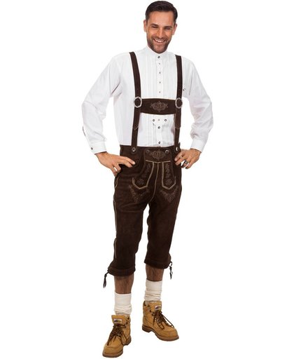 Donkerbruine halflange echte lederhosen | Oktoberfest kleding maat 46 (XS)