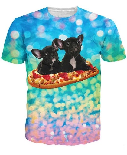 Franse Buldogs / pugs op pizza t-shirt Maat L