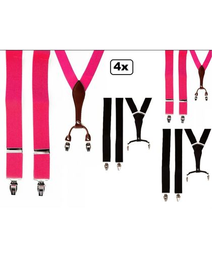 4x Bretel luxe pink/zwart met leder