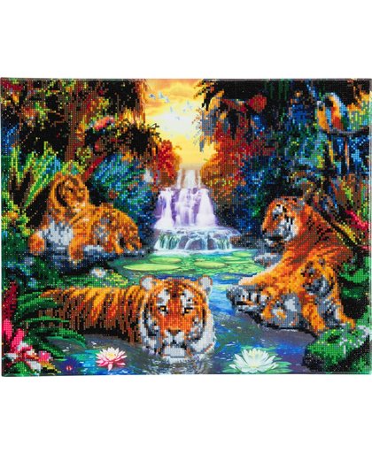 Diamond Painting Crystal Art Kit ® Tigers at the Jungle Pool 40x50 cm, Partial Painting